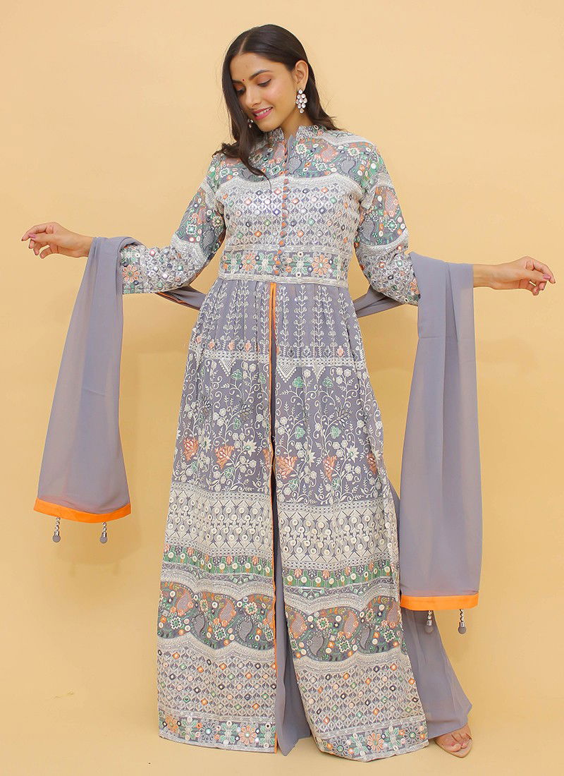 Gray Colour ARYA 20 Latest Designer Party Wear Fancy Heavy Georgette Salwar Suits Collection 9207